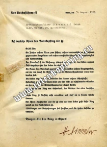 SS-Totenkopfring Award document Erich Obenauf